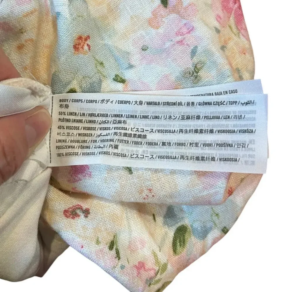 ABERCROMBIE & FITCH Women's MEDIUM Cropped Top Ditsy Floral Linen Puff Sleeve